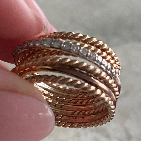 David Yurman rose gold diamond crossover stacking ring - Picture 3 of 6